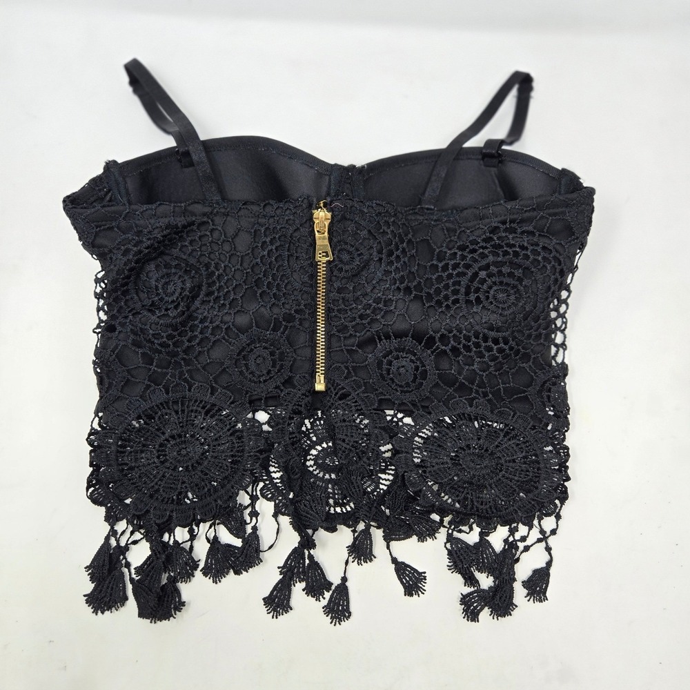 Y2K Charlotte Russe‎ Bustier Top Small Black Crochet Lace Whimsigoth Witchy - Picture 2 of 8